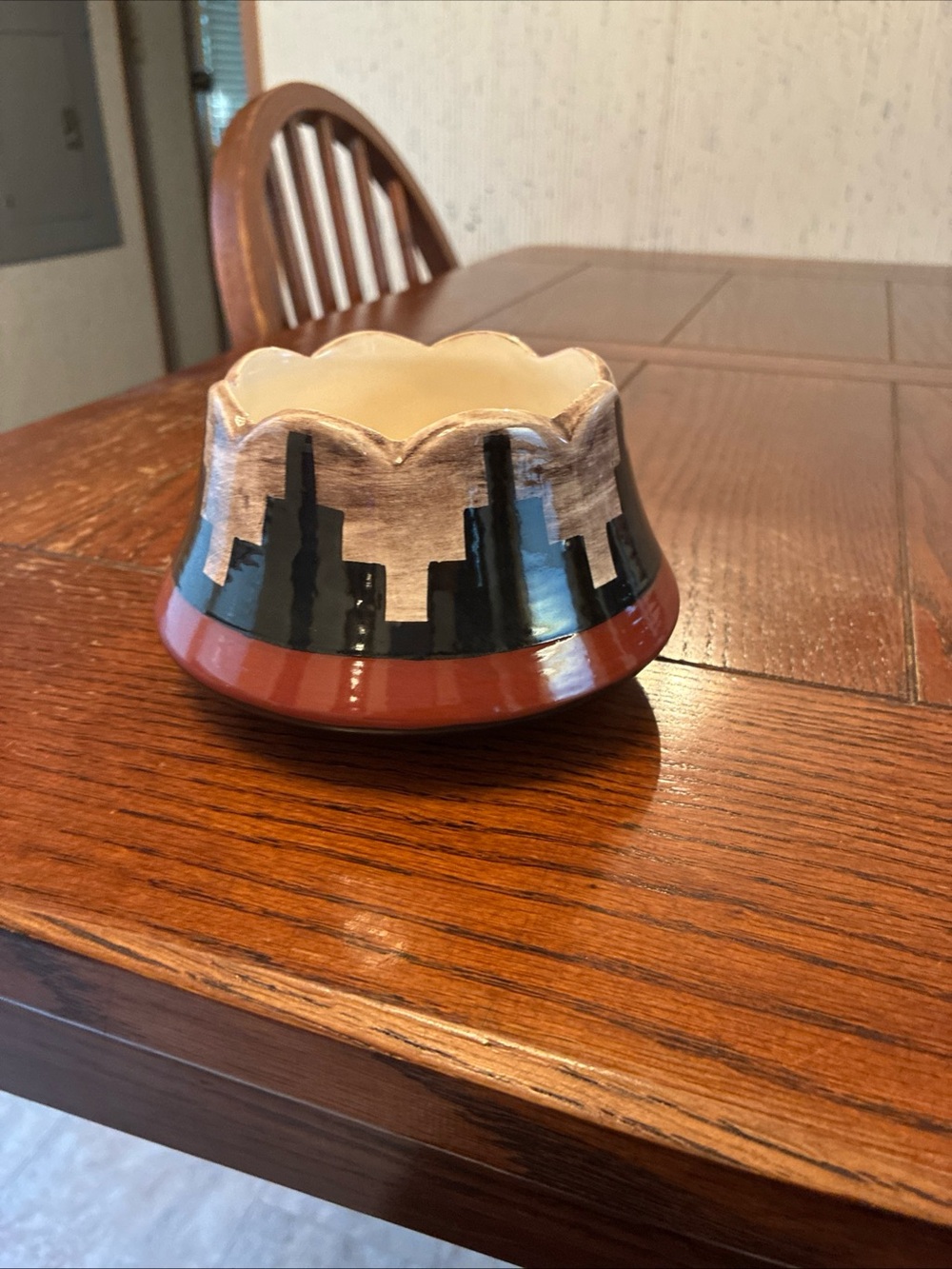 Signed N Peshlakai Pottery Bowl Southwestern Skyline Ceramic Planter Scalloped